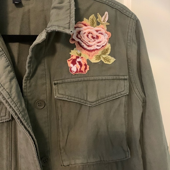 Topshop Green Army jacket with floral embroidery - Picture 2 of 3